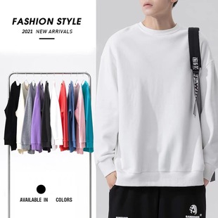One Piece Dropshipping 2022 Spring Men's round Neck Pullover Solid Color Hoodie Office Version Bottoming Shirt Thin Loose Sportswear