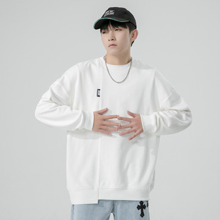 One Piece Dropshipping 2022 Spring Men's round Neck Pullover Solid Color Hoodie Office Version Bottoming Shirt Thin Loose Sportswear