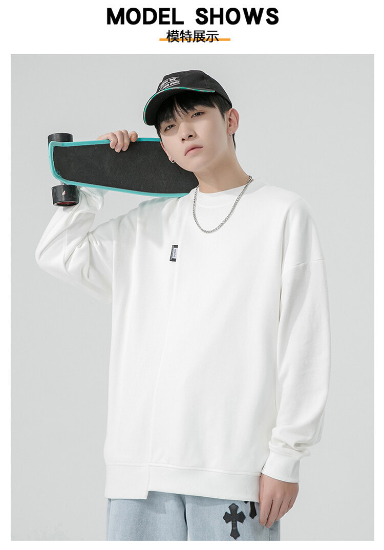 One Piece Dropshipping 2022 Spring Men's round Neck Pullover Solid Color Hoodie Office Version Bottoming Shirt Thin Loose Sportswear