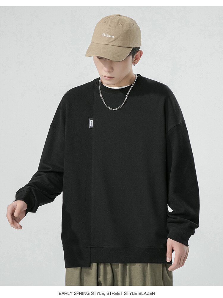 One Piece Dropshipping 2022 Spring Men's round Neck Pullover Solid Color Hoodie Office Version Bottoming Shirt Thin Loose Sportswear