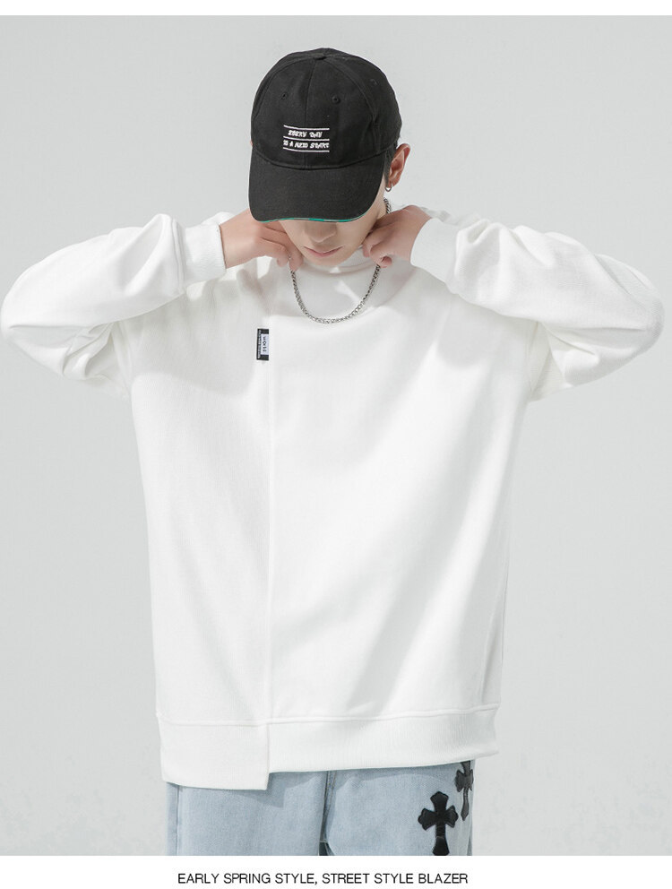 One Piece Dropshipping 2022 Spring Men's round Neck Pullover Solid Color Hoodie Office Version Bottoming Shirt Thin Loose Sportswear
