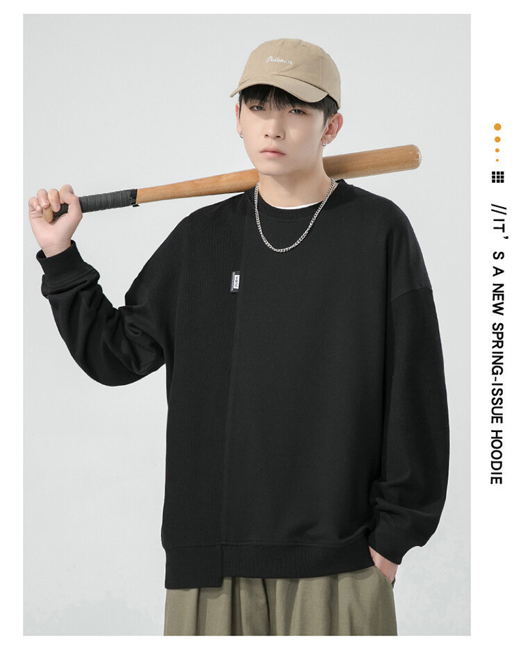 One Piece Dropshipping 2022 Spring Men's round Neck Pullover Solid Color Hoodie Office Version Bottoming Shirt Thin Loose Sportswear