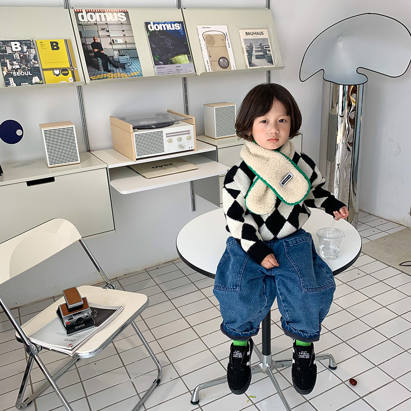 Children's Plaid Sweater Cardigan 1door Children's Clothing New Korean Style Boys and Girls Diamond Lattice Wool Cardigan Children's Plaid Sweater Cardigan 1door Children's Clothing New Korean Style Boys and Girls Diamond Lattice Wool Cardigan