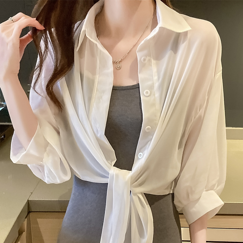 Chiffon Cardigan Outer Wear Women&#039;s Spring/Summer Very Fairy Blouse Short Western Style Shirt Chiffon Sun Protection Clothing Small Shawl Outer Wear