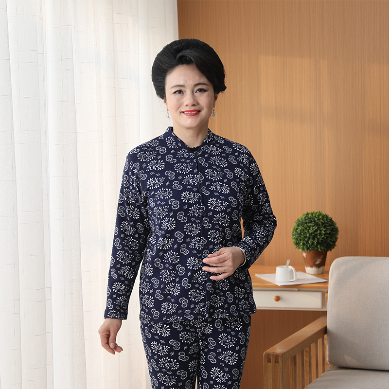 Middle-Aged and Elderly Thermal Underwear Autumn and Winter Thickened Fleece Cardigan Suit Mother&#039;s Cardigan Can Be Worn outside Women&#039;s