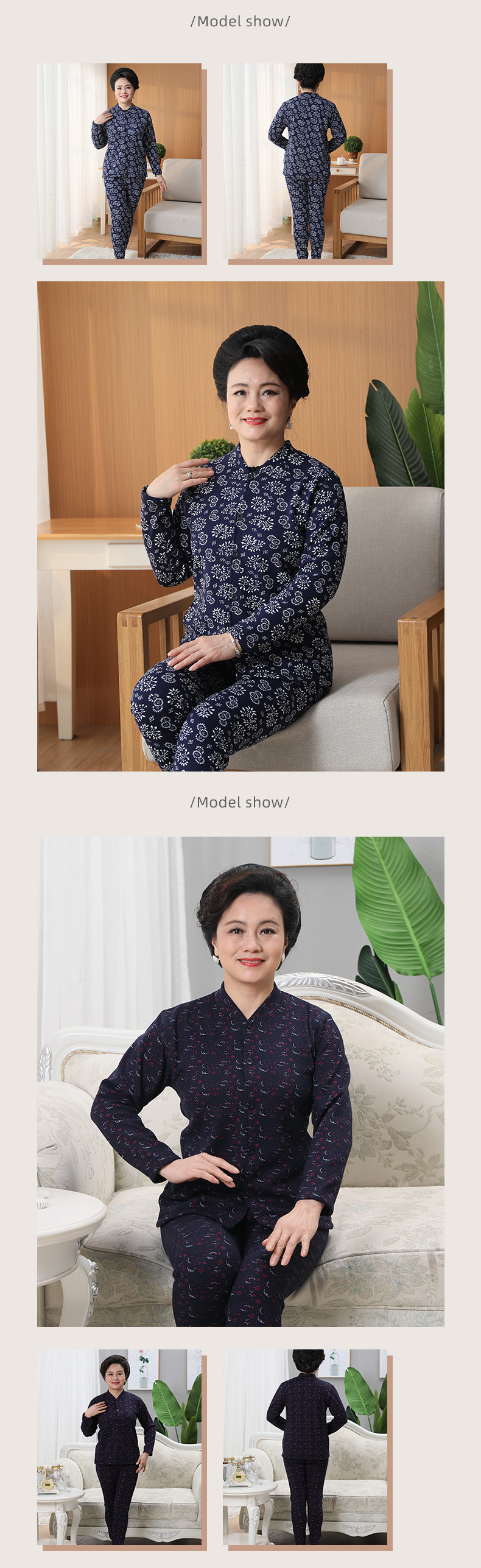 Middle-Aged and Elderly Thermal Underwear Autumn and Winter Thickened Fleece Cardigan Suit Mother's Cardigan Can Be Worn outside Women's