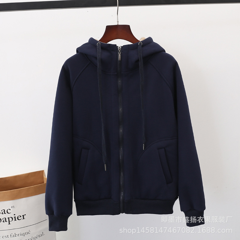 Velvet Padded Thickened Sweater Women&#039;s Autumn and Winter New Loose plus Size Zipper Warm Top Lambswool Hooded Coat Cardigan