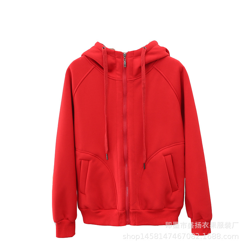 Velvet Padded Thickened Sweater Women&#039;s Autumn and Winter New Loose plus Size Zipper Warm Top Lambswool Hooded Coat Cardigan