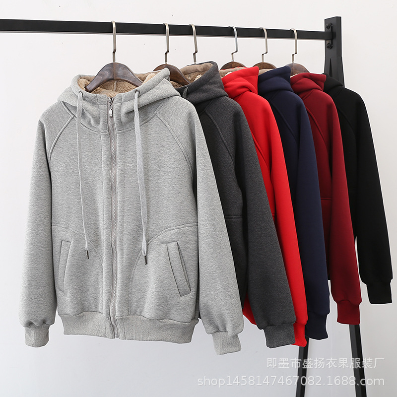 Velvet Padded Thickened Sweater Women's Autumn and Winter New Loose plus Size Zipper Warm Top Lambswool Hooded Coat Cardigan