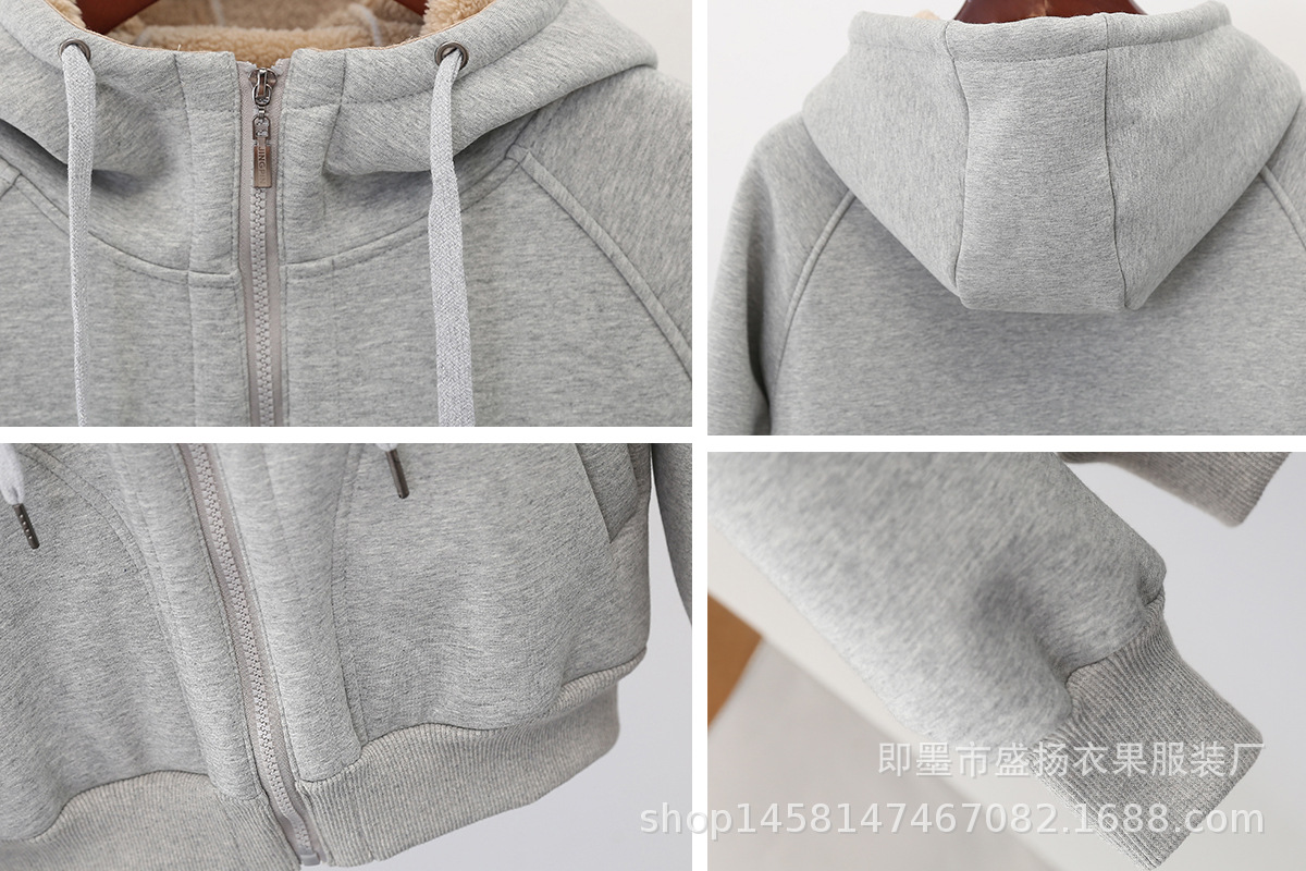 Velvet Padded Thickened Sweater Women's Autumn and Winter New Loose plus Size Zipper Warm Top Lambswool Hooded Coat Cardigan