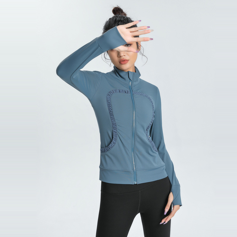 Lulu Cross-Border Same Style Nude Feel Sports Slim-Fitting Coat Stretch Slim-Fit Yoga Wear Fitness Running Women&#039;s Stand Collar Cardigan