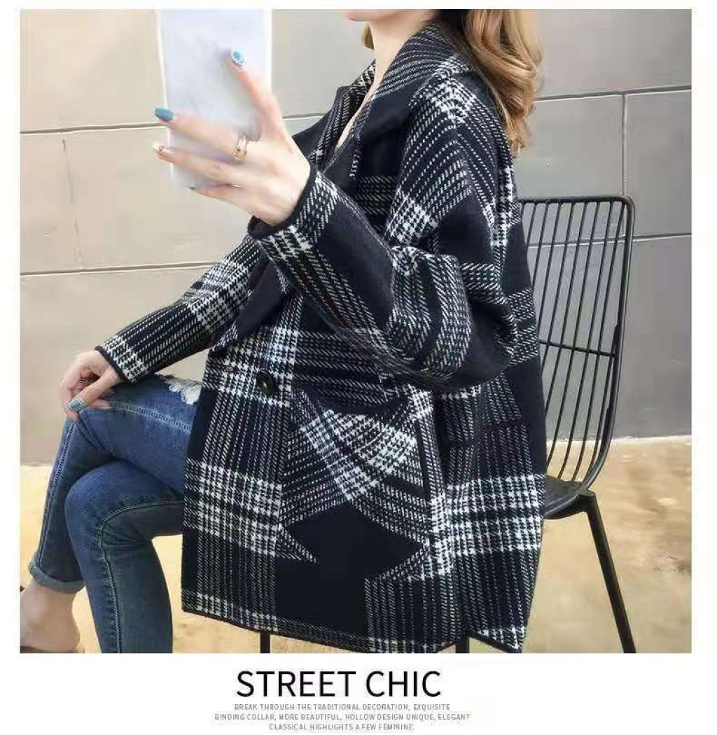 Woolen Coat for Women Autumn and Winter New Korean Style Plaid Suit Collar British Style Retro Double-Sided Woolen Coat Cardigan Fashion