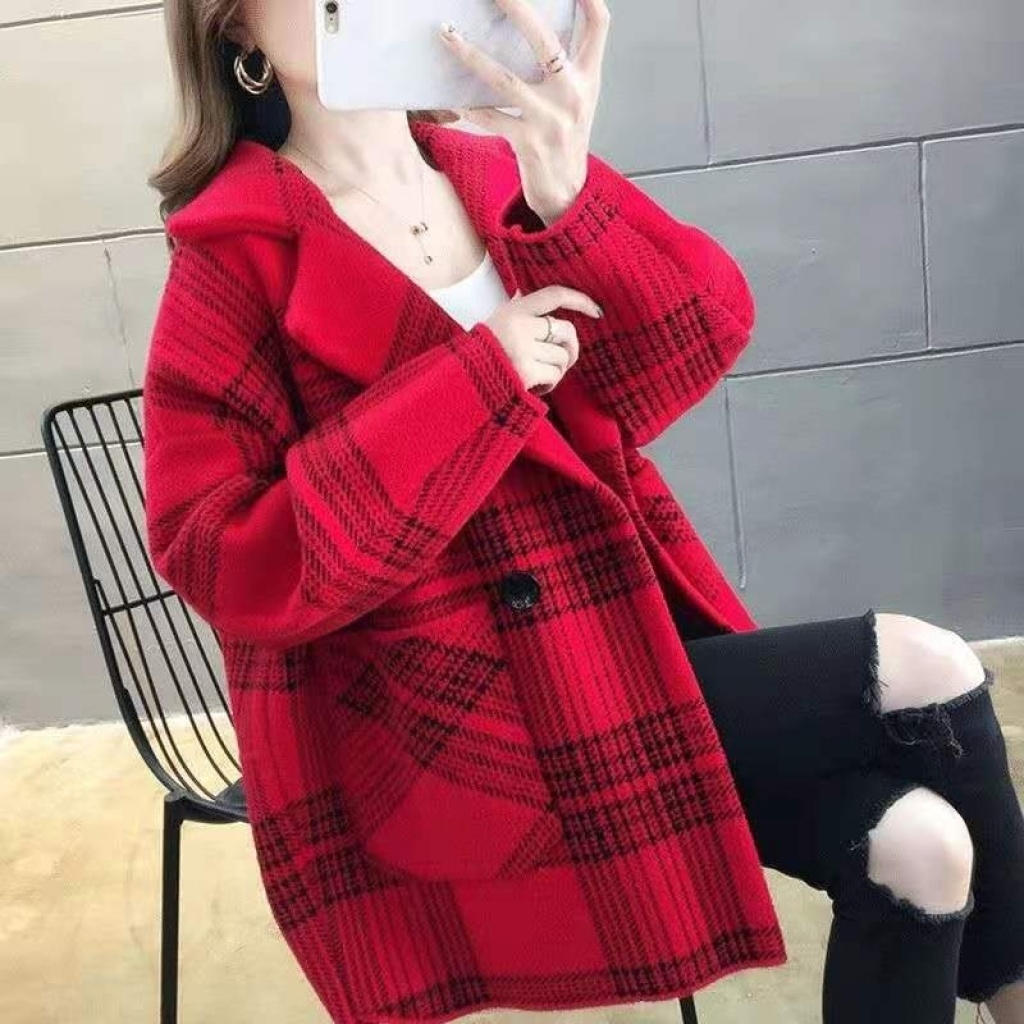Woolen Coat for Women Autumn and Winter New Korean Style Plaid Suit Collar British Style Retro Double-Sided Woolen Coat Cardigan Fashion