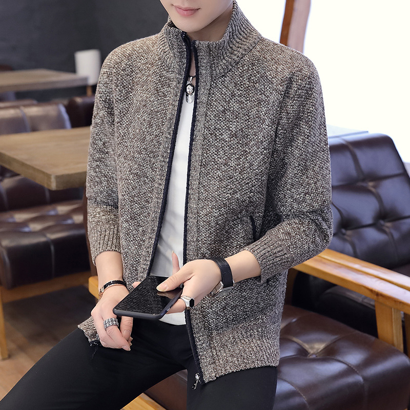 Autumn and Winter Men&#039;s Sweater Men&#039;s Thickened Fleece-Lined Sweater Casual Sweater Men&#039;s Cardigan Stand Collar Men&#039;s Coat Fashion