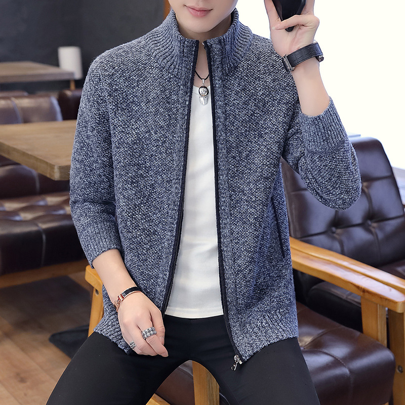 Autumn and Winter Men&#039;s Sweater Men&#039;s Thickened Fleece-Lined Sweater Casual Sweater Men&#039;s Cardigan Stand Collar Men&#039;s Coat Fashion