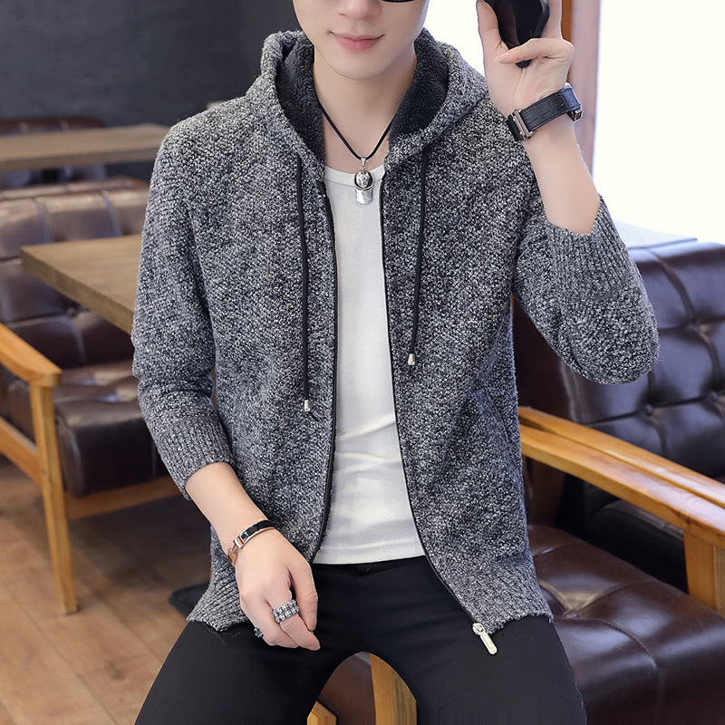 Autumn and Winter Men&#039;s Sweater Men&#039;s Thickened Fleece-Lined Sweater Casual Sweater Men&#039;s Cardigan Stand Collar Men&#039;s Coat Fashion