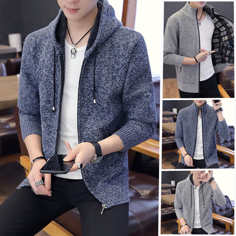 Autumn and Winter Men&#039;s Sweater Men&#039;s Thickened Fleece-Lined Sweater Casual Sweater Men&#039;s Cardigan Stand Collar Men&#039;s Coat Fashion
