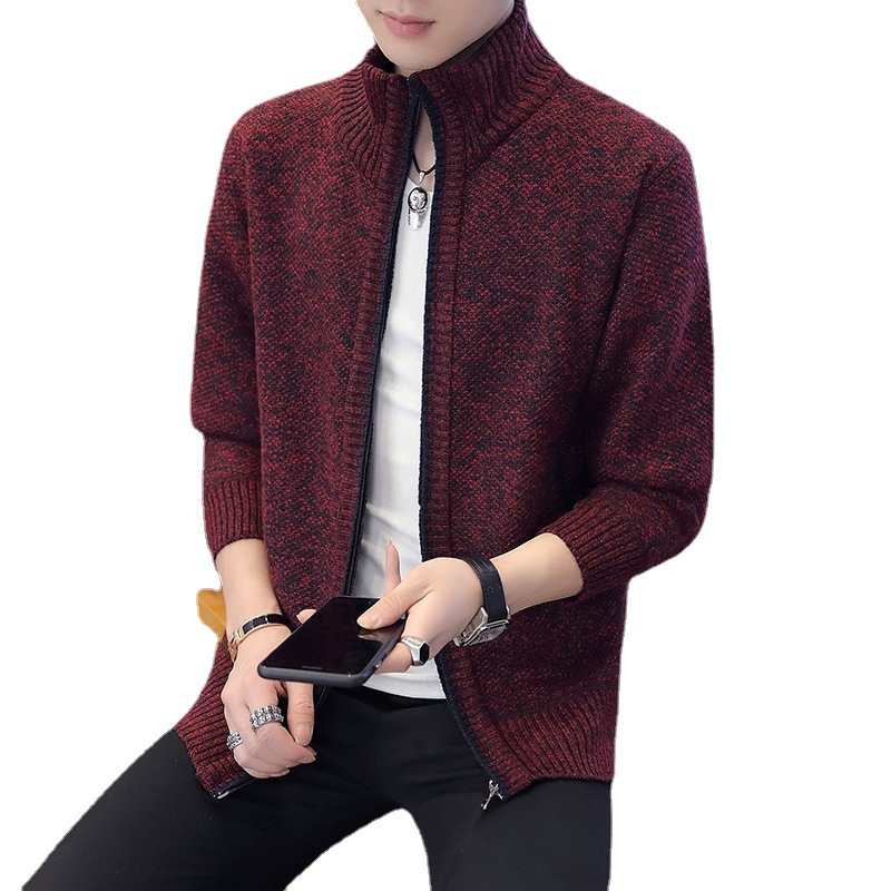 Autumn and Winter Men&#039;s Sweater Men&#039;s Thickened Fleece-Lined Sweater Casual Sweater Men&#039;s Cardigan Stand Collar Men&#039;s Coat Fashion