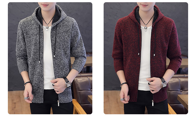 Autumn and Winter Men's Sweater Men's Thickened Fleece-Lined Sweater Casual Sweater Men's Cardigan Stand Collar Men's Coat Fashion