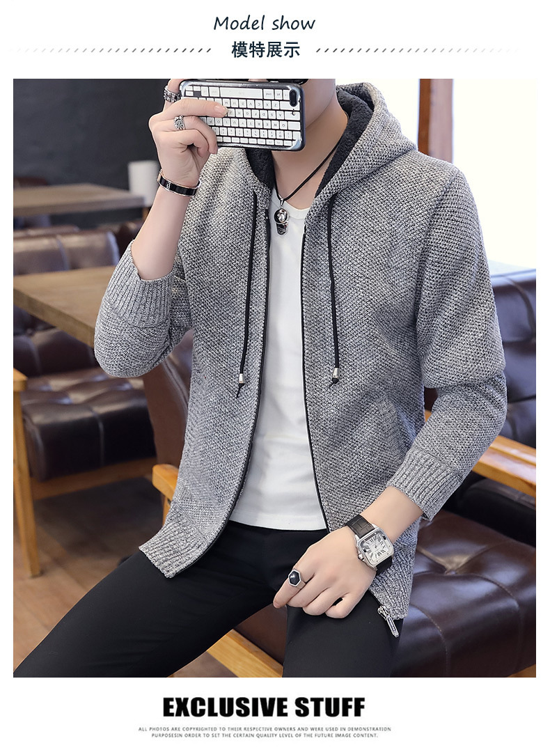 Autumn and Winter Men's Sweater Men's Thickened Fleece-Lined Sweater Casual Sweater Men's Cardigan Stand Collar Men's Coat Fashion
