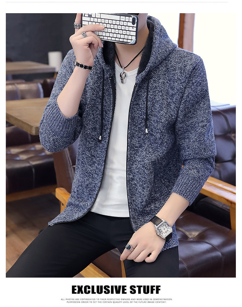 Autumn and Winter Men's Sweater Men's Thickened Fleece-Lined Sweater Casual Sweater Men's Cardigan Stand Collar Men's Coat Fashion