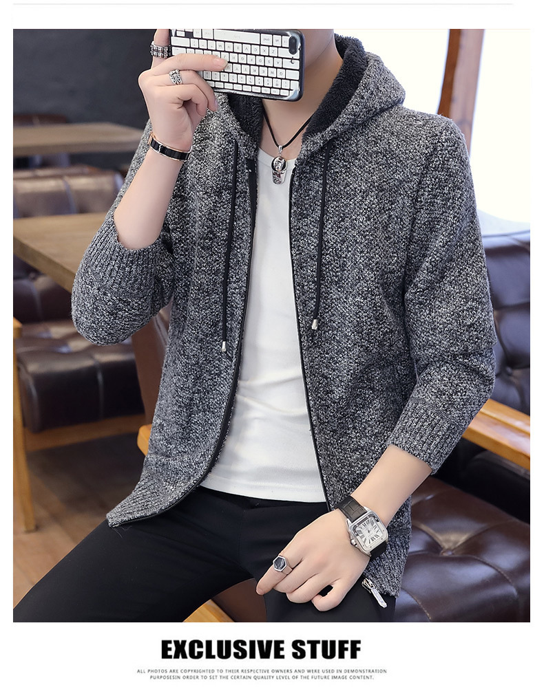 Autumn and Winter Men's Sweater Men's Thickened Fleece-Lined Sweater Casual Sweater Men's Cardigan Stand Collar Men's Coat Fashion