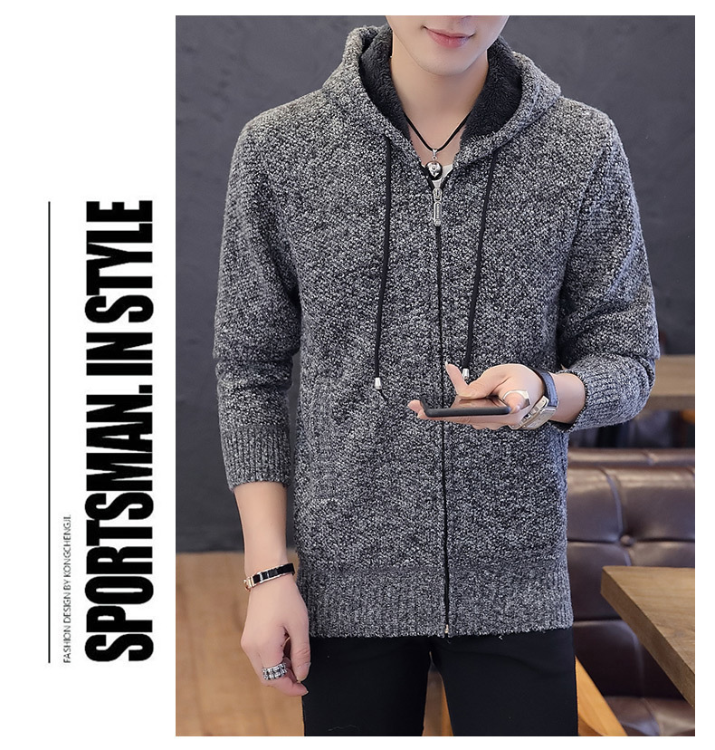 Autumn and Winter Men's Sweater Men's Thickened Fleece-Lined Sweater Casual Sweater Men's Cardigan Stand Collar Men's Coat Fashion
