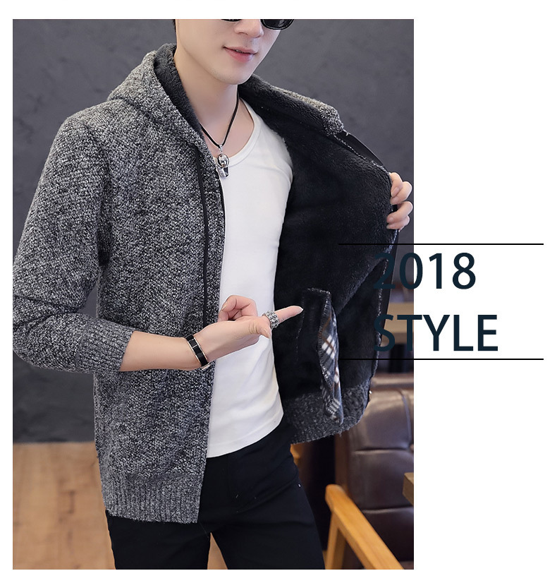 Autumn and Winter Men's Sweater Men's Thickened Fleece-Lined Sweater Casual Sweater Men's Cardigan Stand Collar Men's Coat Fashion