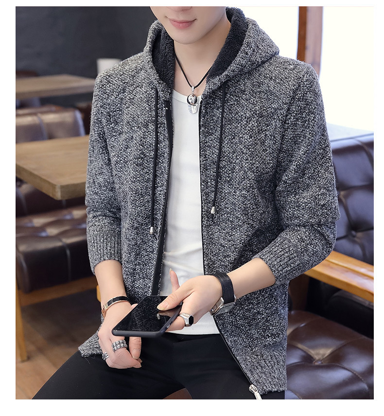 Autumn and Winter Men's Sweater Men's Thickened Fleece-Lined Sweater Casual Sweater Men's Cardigan Stand Collar Men's Coat Fashion