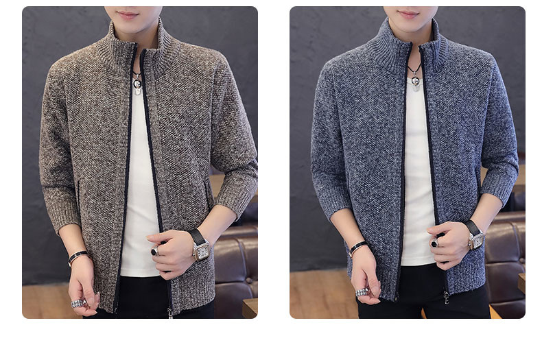 Autumn and Winter Men's Sweater Men's Thickened Fleece-Lined Sweater Casual Sweater Men's Cardigan Stand Collar Men's Coat Fashion