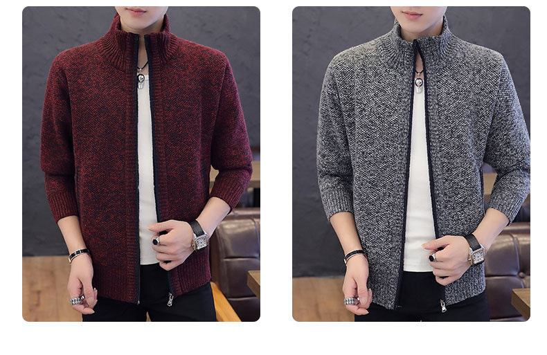 Autumn and Winter Men's Sweater Men's Thickened Fleece-Lined Sweater Casual Sweater Men's Cardigan Stand Collar Men's Coat Fashion