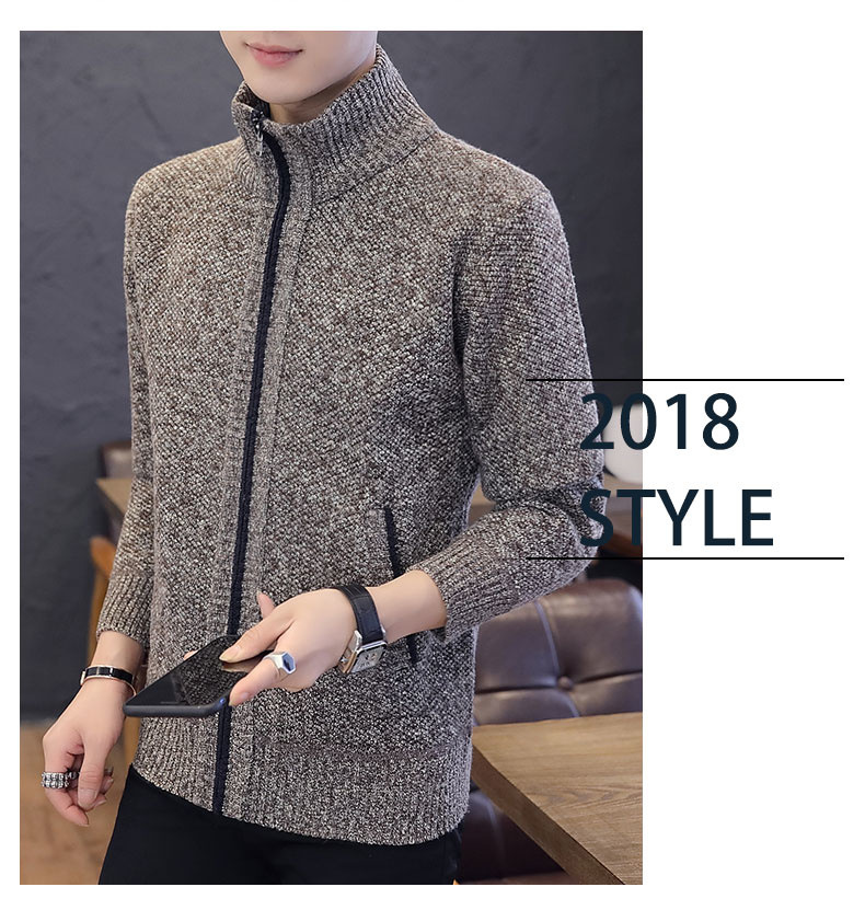 Autumn and Winter Men's Sweater Men's Thickened Fleece-Lined Sweater Casual Sweater Men's Cardigan Stand Collar Men's Coat Fashion