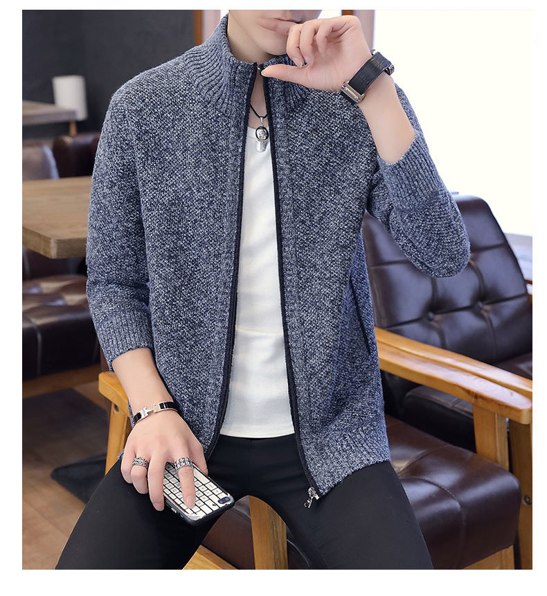 Autumn and Winter Men's Sweater Men's Thickened Fleece-Lined Sweater Casual Sweater Men's Cardigan Stand Collar Men's Coat Fashion