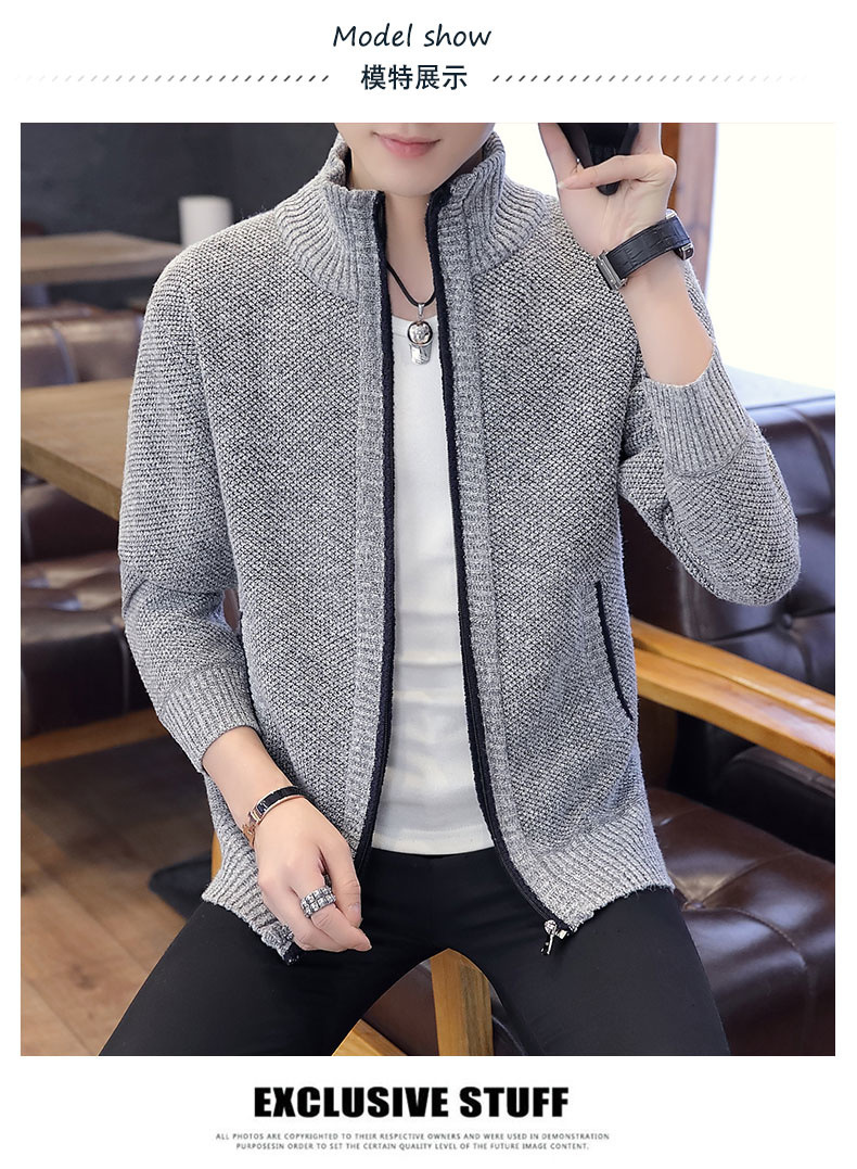 Autumn and Winter Men's Sweater Men's Thickened Fleece-Lined Sweater Casual Sweater Men's Cardigan Stand Collar Men's Coat Fashion
