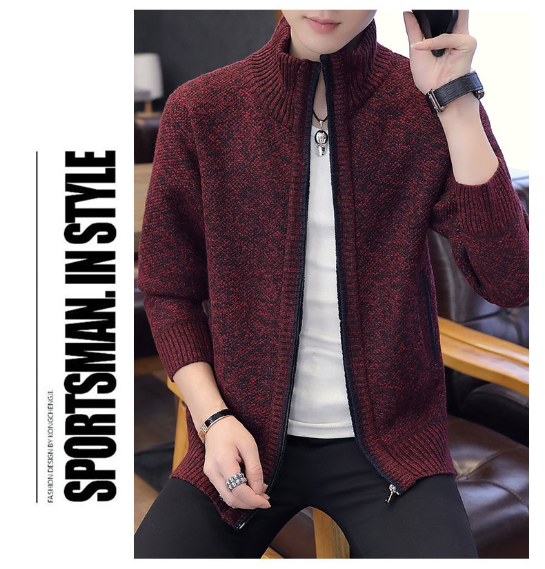 Autumn and Winter Men's Sweater Men's Thickened Fleece-Lined Sweater Casual Sweater Men's Cardigan Stand Collar Men's Coat Fashion