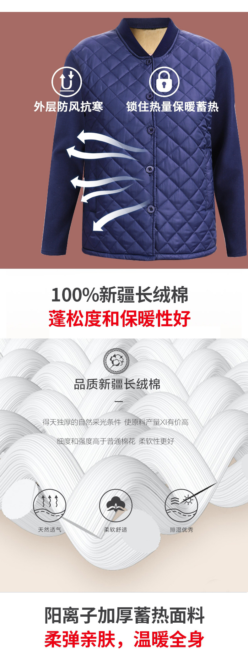 New Middle-Aged and Elderly Cardigan Feather Cotton Thermal Underwear Dad Fleece Thick Autumn Clothes Long Johns Mother Cardigan Placket