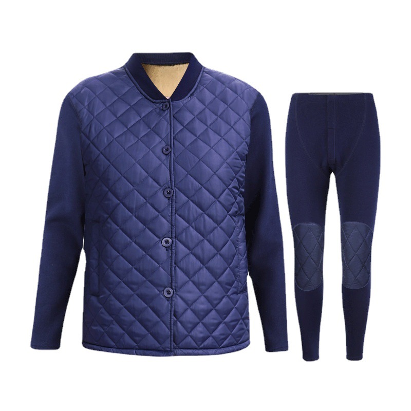 New Middle-Aged and Elderly Cardigan Feather Cotton Thermal Underwear Dad Fleece Thick Autumn Clothes Long Johns Mother Cardigan Placket