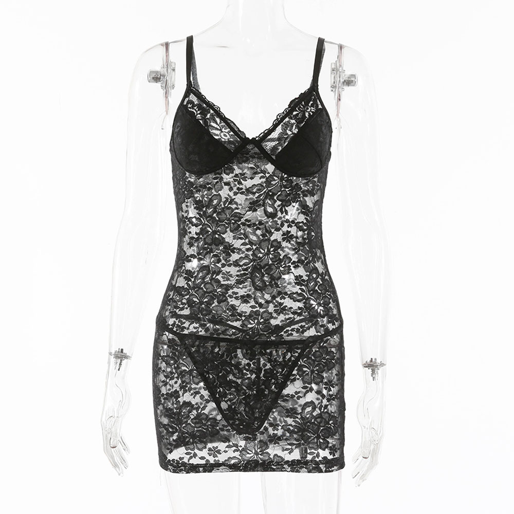 Foreign Trade 2021 Amazon European and American Nightclubs Women's Sexy Pajamas See-through Lace Strap Dress 16481 Foreign Trade 2021 Amazon European and American Nightclubs Women's Sexy Pajamas See-through Lace Strap Dress 16481