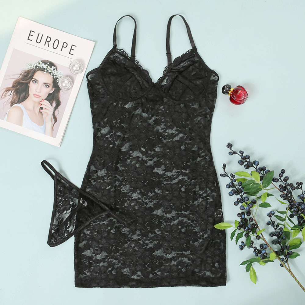Foreign Trade 2021 Amazon European and American Nightclubs Women's Sexy Pajamas See-through Lace Strap Dress 16481 Foreign Trade 2021 Amazon European and American Nightclubs Women's Sexy Pajamas See-through Lace Strap Dress 16481