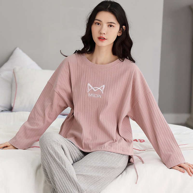 MiiOW Pajamas Women&#039;s Spring, Autumn and Winter Double-Sided Pure Cotton Tight Race 220G 40 Long-Sleeved Trousers Pajamas Pajamas