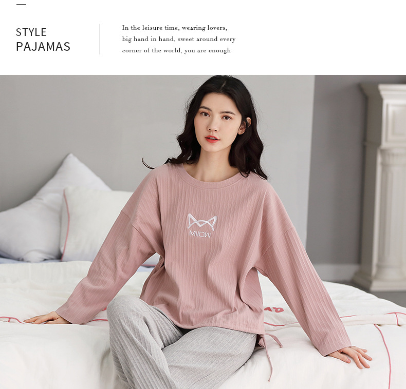 MiiOW Pajamas Women's Spring, Autumn and Winter Double-Sided Pure Cotton Tight Race 220G 40 Long-Sleeved Trousers Pajamas Pajamas