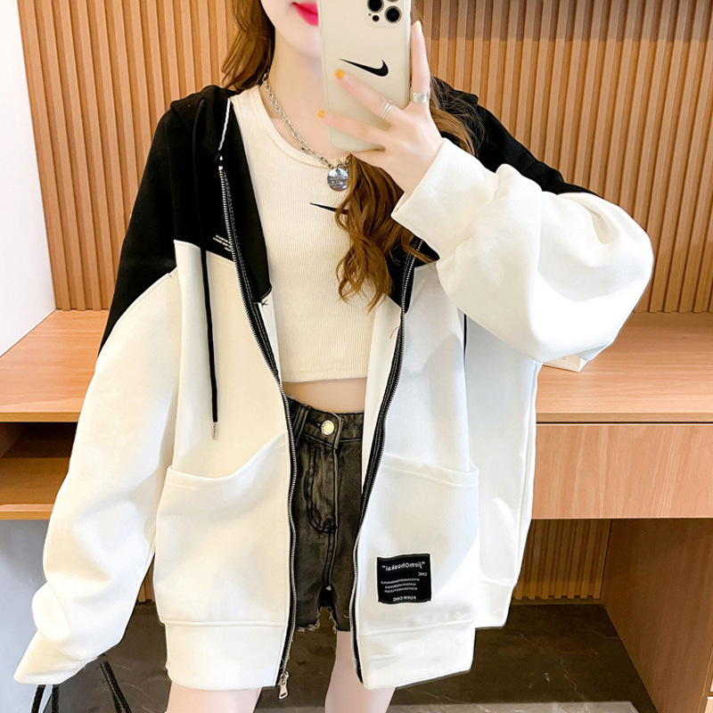 Large Size Women&#039;s Clothing 2021 New Spring and Autumn Hooded Cardigan Sweater Ladies Loose Korean Style Fat Zipper Coat Top