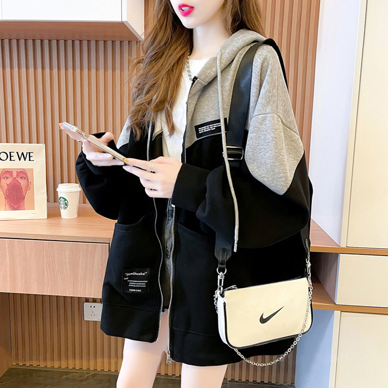 Large Size Women&#039;s Clothing 2021 New Spring and Autumn Hooded Cardigan Sweater Ladies Loose Korean Style Fat Zipper Coat Top