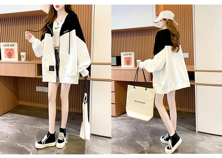Large Size Women's Clothing 2021 New Spring and Autumn Hooded Cardigan Sweater Ladies Loose Korean Style Fat Zipper Coat Top