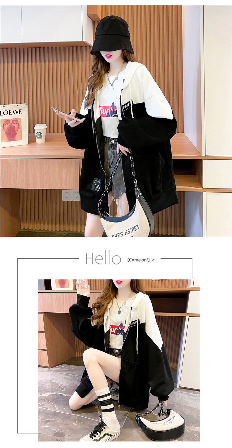Large Size Women's Clothing 2021 New Spring and Autumn Hooded Cardigan Sweater Ladies Loose Korean Style Fat Zipper Coat Top