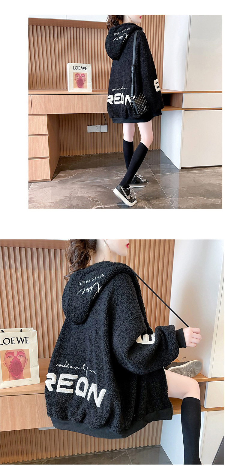 Large Size Women's Clothing New Hooded Imitation Lamb Wool Cardigan Sweater Women's Autumn and Winter Fleece-Lined Mid-Length Coat Large Size Women's Clothing New Hooded Imitation Lamb Wool Cardigan Sweater Women's Autumn and Winter Fleece-Lined Mid-Length Coat