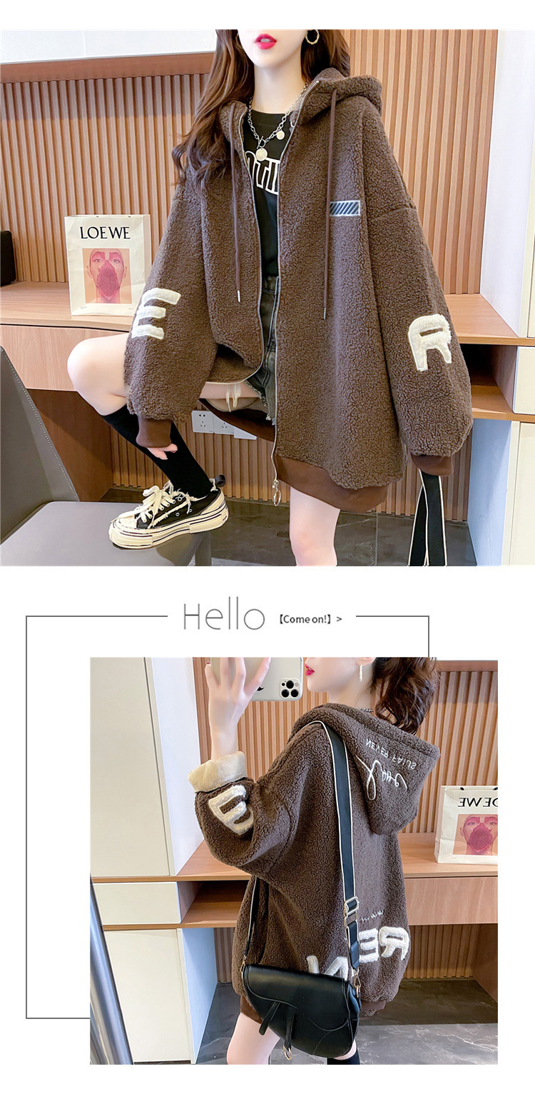 Large Size Women's Clothing New Hooded Imitation Lamb Wool Cardigan Sweater Women's Autumn and Winter Fleece-Lined Mid-Length Coat Large Size Women's Clothing New Hooded Imitation Lamb Wool Cardigan Sweater Women's Autumn and Winter Fleece-Lined Mid-Length Coat