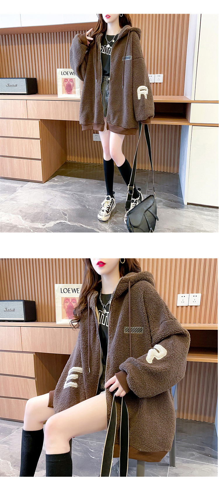Large Size Women's Clothing New Hooded Imitation Lamb Wool Cardigan Sweater Women's Autumn and Winter Fleece-Lined Mid-Length Coat Large Size Women's Clothing New Hooded Imitation Lamb Wool Cardigan Sweater Women's Autumn and Winter Fleece-Lined Mid-Length Coat