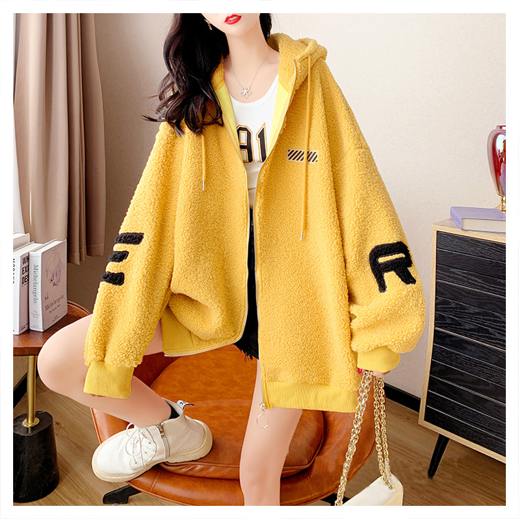 Large Size Women's Clothing New Hooded Imitation Lamb Wool Cardigan Sweater Women's Autumn and Winter Fleece-Lined Mid-Length Coat Large Size Women's Clothing New Hooded Imitation Lamb Wool Cardigan Sweater Women's Autumn and Winter Fleece-Lined Mid-Length Coat
