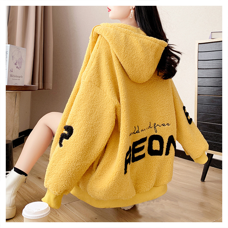 Large Size Women's Clothing New Hooded Imitation Lamb Wool Cardigan Sweater Women's Autumn and Winter Fleece-Lined Mid-Length Coat Large Size Women's Clothing New Hooded Imitation Lamb Wool Cardigan Sweater Women's Autumn and Winter Fleece-Lined Mid-Length Coat